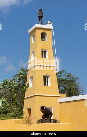 Historischen Leuchtturm, Fort Oranje, Plaza Wilhelmina, Kralendijk, Bonaire, ABC-Inseln, Leeward Antillen, Karibik Stockfoto