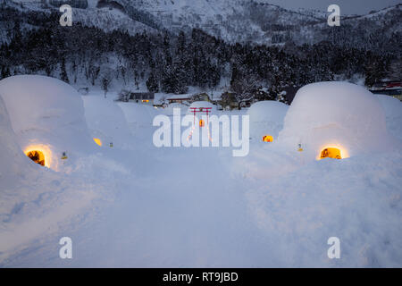 Kamakura Schnee hut Restaurant Dorf. Iiyama - Präfektur Nagano Stockfoto