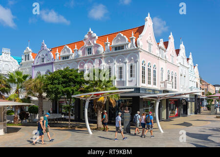 Plaza Daniel Leo mit niederländischen Gebäuden im Kolonialstil, Oranjestad, Aruba, ABC-Inseln, Leeward Antillen, Karibik Stockfoto