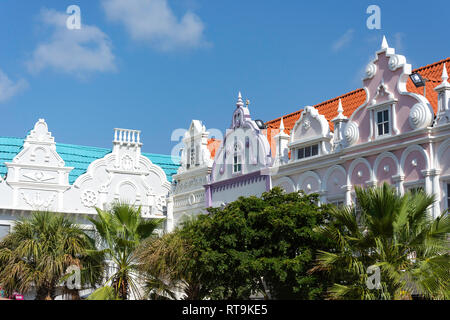Niederländischen Gebäuden im Kolonialstil, Plaza Daniel Leo, Oranjestad, Aruba, ABC-Inseln, Leeward Antillen, Karibik Stockfoto
