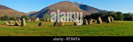 Um die UK-Castlerigg Steinkreis - Panorama Stockfoto