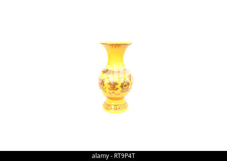 Das gelbe Muster Vase auf weißem isoliert Stockfoto
