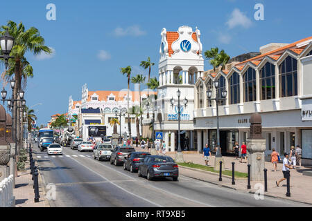 Waterfront Shopping Street, Lloyd G. Smith Blvd, Oranjestad, Aruba, ABC-Inseln, Leeward Antillen, Karibik Stockfoto