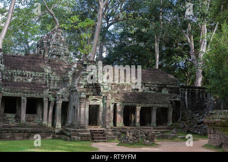 Bestandteil der West Gopura zwischen dem dritten und vierten Gehäuse, Ta Prohm, Angkor, Siem Reap, Kambodscha Stockfoto