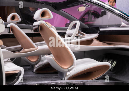 Genf, Schweiz - 7. MÄRZ 2018: Innenansicht des Hyundai Le fil rouge Concept Car, das erstmals auf dem 88. Internationalen Automobilsalon in Genf präsentiert. Stockfoto