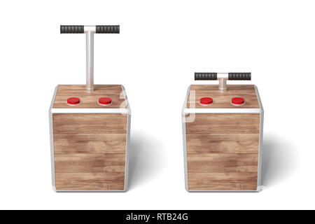3D-Rendering von zwei Holz- detonator Boxen auf weißem Hintergrund. Stockfoto