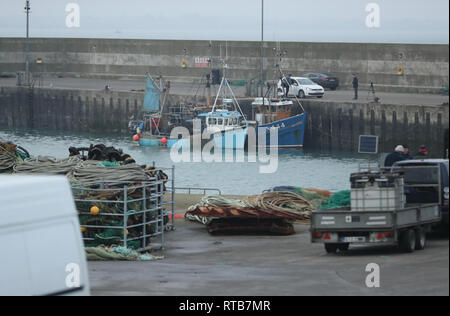 Zwei Nordirland registrierten Schiffe, Boote von der irischen Marine beschlagnahmt im Hafen von clogherhead in Co Louth vertäut. Stockfoto