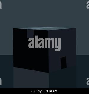 Black Box Mockup auf dunklem Hintergrund. Black Box mit geschlossenem Deckel auf einem schwarzen Hintergrund. Vector Illustration Stock Vektor