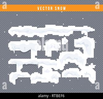 Schnee Kappen, Schneebälle und Schneeverwehungen. Snow Cap vektor Sammlung. Winter Dekorationselement. Snowy Elemente auf Winter Hintergrund. Stock Vektor