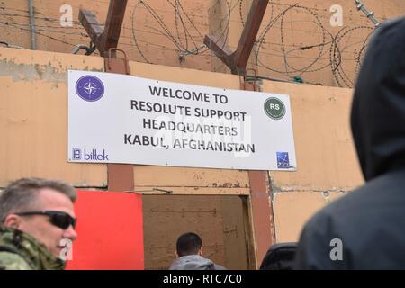 Die entschlossene Unterstützung Hauptquartier in Kabul, Afghanistan, wie sie während eines Besuchs von US-handeln Verteidigungsminister Patrick M. Shanahan, Feb.11, 2019 gesehen. Stockfoto