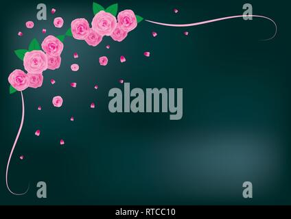Dunkle edle Glückwunschkarte mit rosa Rosen, Vector Illustration, Gitter Stock Vektor