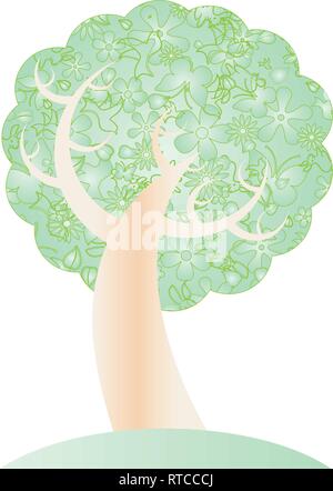 Baum mit verschiedenen Vögeln, HAER, flovers und Schmetterlinge, Vector Illustration Stock Vektor