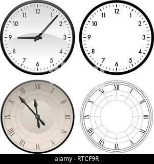 Moderne und antike Uhr in Farbe und schwarz Vorlage Versionen, Vector Illustration Stock Vektor