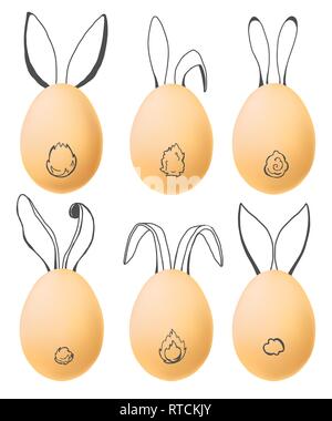Festlegen von realistischen Eier mit Hand gezeichnete Elemente. Frohe Ostern. Vector Illustration Stock Vektor