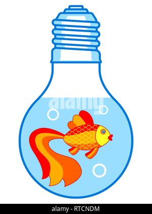 Darstellung der Cartoon gold Fische und Aquarium in der Form der Lampe Stock Vektor