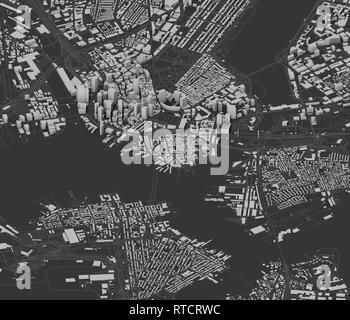Satellitenansicht von Boston, Karte der Stadt mit Haus und Gebäude. Wolkenkratzer. Massachusetts. Usa. 3D-Rendering Stockfoto