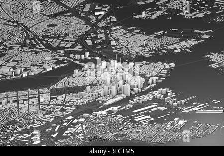 Satellitenansicht von Boston, Karte der Stadt mit Haus und Gebäude. Wolkenkratzer. Massachusetts. Usa. 3D-Rendering Stockfoto