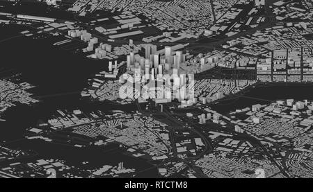 Satellitenansicht von Boston, Karte der Stadt mit Haus und Gebäude. Wolkenkratzer. Massachusetts. Usa. 3D-Rendering Stockfoto