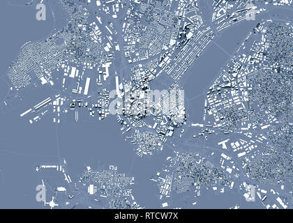 Satellitenansicht von Boston, Karte der Stadt mit Haus und Gebäude. Wolkenkratzer. Massachusetts. Usa. 3D-Rendering Stockfoto