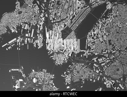 Satellitenansicht von Boston, Karte der Stadt mit Haus und Gebäude. Wolkenkratzer. Massachusetts. Usa. 3D-Rendering Stockfoto