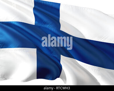 Flagge Finnland winken im Wind, isolierten weißen Hintergrund. 3D-rendering Gewebe. Stockfoto