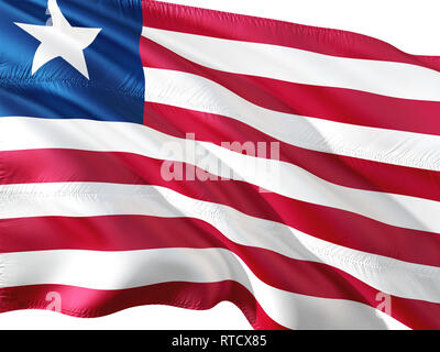 Flagge von Liberia winken im Wind, isolierten weißen Hintergrund. Stockfoto