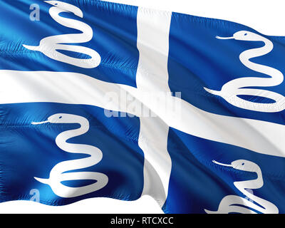 Flagge Martinique winken im Wind, isolierten weißen Hintergrund. Stockfoto