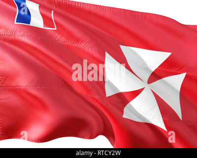 Flagge von Wallis und Futuna winken im Wind, isolierten weißen Hintergrund. Stockfoto