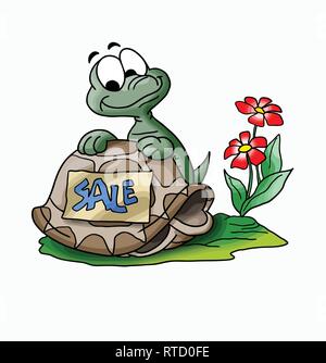 Cartoon Turtle Verkauf seines Hauses Vector Illustration Stock Vektor