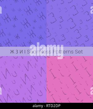 Kyrillische Buchstaben nahtlose Muster eingestellt. Alphabet bunt Vector Illustration. Vector EPS 8. Stock Vektor