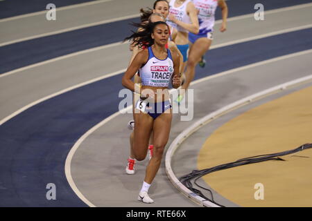 Glasgow, UK. 01 Mär, 2019. Adele Tracey in ihrer Hitze von 800 m der Frauen bei der Hallen Leichtathletik WM 2019 Credit: Ben Stand/Alamy leben Nachrichten Stockfoto