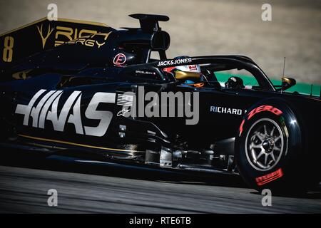 Barcelona, Spanien. 01. März, 2019: Romain Grosjean (FRA) vom Team Haas Antriebe in seinem VF-19 bei Tag acht der Formel 1 Winter Prüfung am Circuit de Catalunya Stockfoto