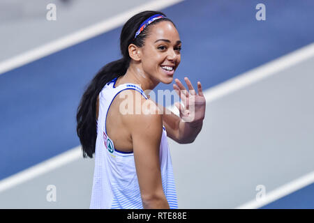 Glasgow, UK. 01 Mär, 2019. Katrina Johnson-Thomson (GBR) in Frauen Short Put Pentathlon während der Europäischen Leichtathletik Indoor Championships Glasgow 2019 im Emirates Stadion am Freitag, den 01. März 2019. GLASGOW SCHOTTLAND. (Nur redaktionelle Nutzung, eine Lizenz für die gewerbliche Nutzung erforderlich. Keine Verwendung in Wetten, Spiele oder einer einzelnen Verein/Liga/player Publikationen.) Credit: Taka G Wu/Alamy News Credit: Taka Wu/Alamy leben Nachrichten Stockfoto