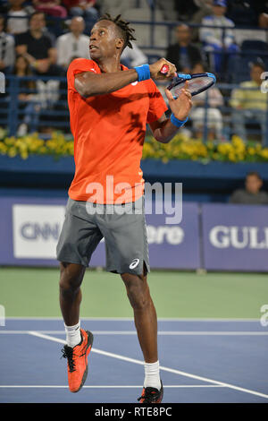 Dubai, VAE. 1. März 2019. Gael Monfils von Frankreich während seiner im Halbfinale gegen Stefanos Tsitsipas von Griechenland 2019 Dubai Duty Free Tennis Meisterschaften. Monfils verloren das Spiel 6-4, 6-7 (4-7), 6-7 (4-7) Credit: Feroz Khan/Alamy leben Nachrichten Stockfoto