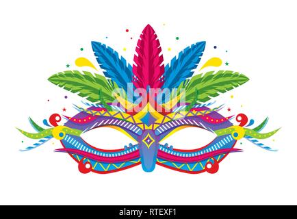 Karneval Maske mit Federn isoliert auf Weiss. Vector Illustration Stock Vektor