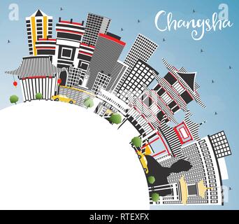 Changsha China City Skyline mit grauen Gebäude, blauer Himmel und Kopieren. Vector Illustration. Business Travel und Tourismus Konzept. Stock Vektor