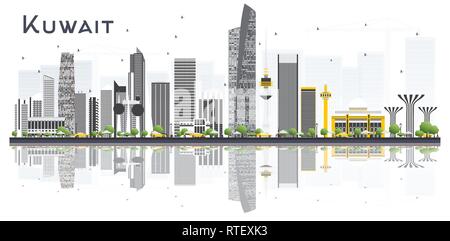 Kuwait City Skyline mit grauen Gebäuden und Reflexionen isoliert auf weißem Hintergrund. Vector Illustration. Tourismus Konzept mit modernen Gebäuden. Stock Vektor