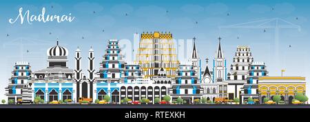 Indien Madurai Skyline der Stadt mit Gebäuden und blauer Himmel. Vector Illustration. Business Travel und Konzept mit historischer Architektur. Madurai. Stock Vektor