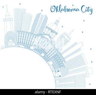 Gliederung Oklahoma City Skyline mit blauen Gebäude und Kopieren. Vector Illustration. Business Travel und Tourismus Konzept mit moderner Architektur. Stock Vektor