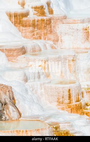 Sinter Terrassen mit Kalkhaltigen tuff Einlagen, Hot Springs, farbenfrohe Mineralablagerungen, Palette Federn, unteren Terrassen Stockfoto