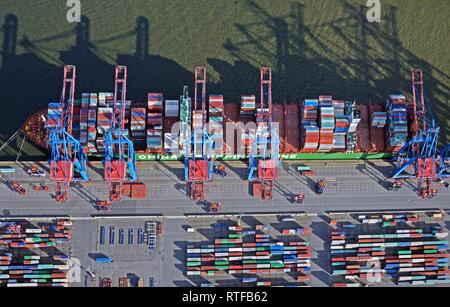 Luftaufnahme, Containerschiff der China Shipping Container Line, Hafen, Hamburg, Deutschland Stockfoto