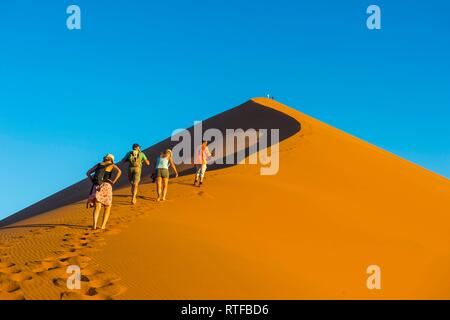 Touristische Gruppe gehen bis die riesigen sanddune Düne 45, Namib-Naukluft-Nationalpark, Namibia Stockfoto