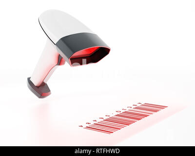 Generische Barcode scanner Scannen eines Barcodes. 3D-Darstellung. Stockfoto