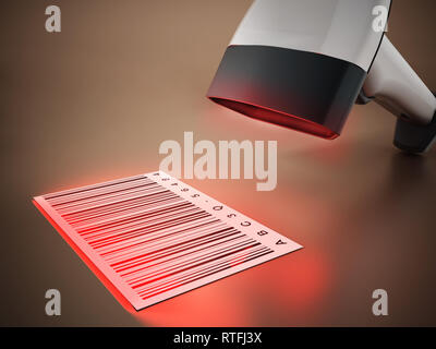 Generische Barcode scanner Scannen eines Barcodes. 3D-Darstellung. Stockfoto