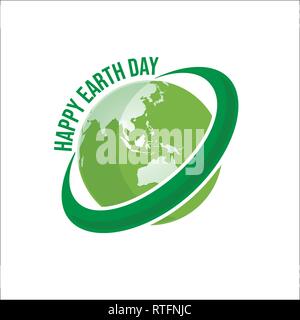 Happy Earth Day Logo Design. Speichern Sie Erde Logo. Earth Globus Symbol in die Blätter gewickelt, auf einer Steigung Hintergrund isoliert. Vektor Tag der Erde Karte Stock Vektor