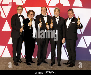 Jim Burke, Charles B. Wessler, Nick Vallelonga, Peter Farrelly und Brian Currie auf der 91. jährlichen Academy Awards - Presseraum im Loews Hotel statt Stockfoto