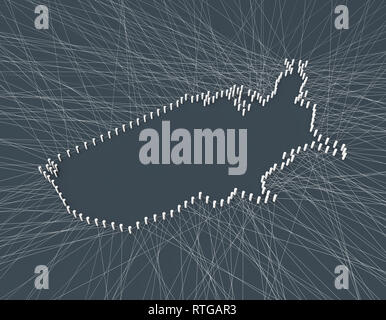 Vereinigte Staaten Karte von Linien, Technologie-Netzwerk-Kommunikation zusammengesetzt Stockfoto
