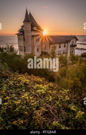 Villa Belza in Biarritz, Sonnenuntergang über dem Meer Stockfoto