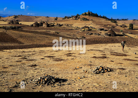 Blick auf Hochland in der Nähe von Dilbe, Amhara Region, Äthiopien Stockfoto