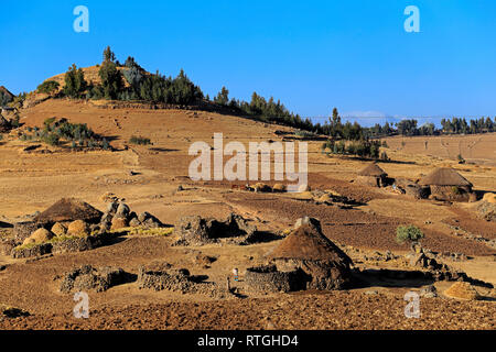 Blick auf Hochland in der Nähe von Dilbe, Amhara Region, Äthiopien Stockfoto